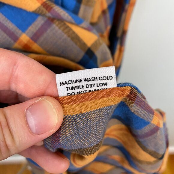 Gustin Shirt Mens L Orange Long Sleeve Button Flannel Plaid CL Missing Button - Picture 9 of 13